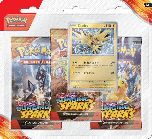 Pokemon Surging Sparks 3-Pack Display - Zapdos Edition